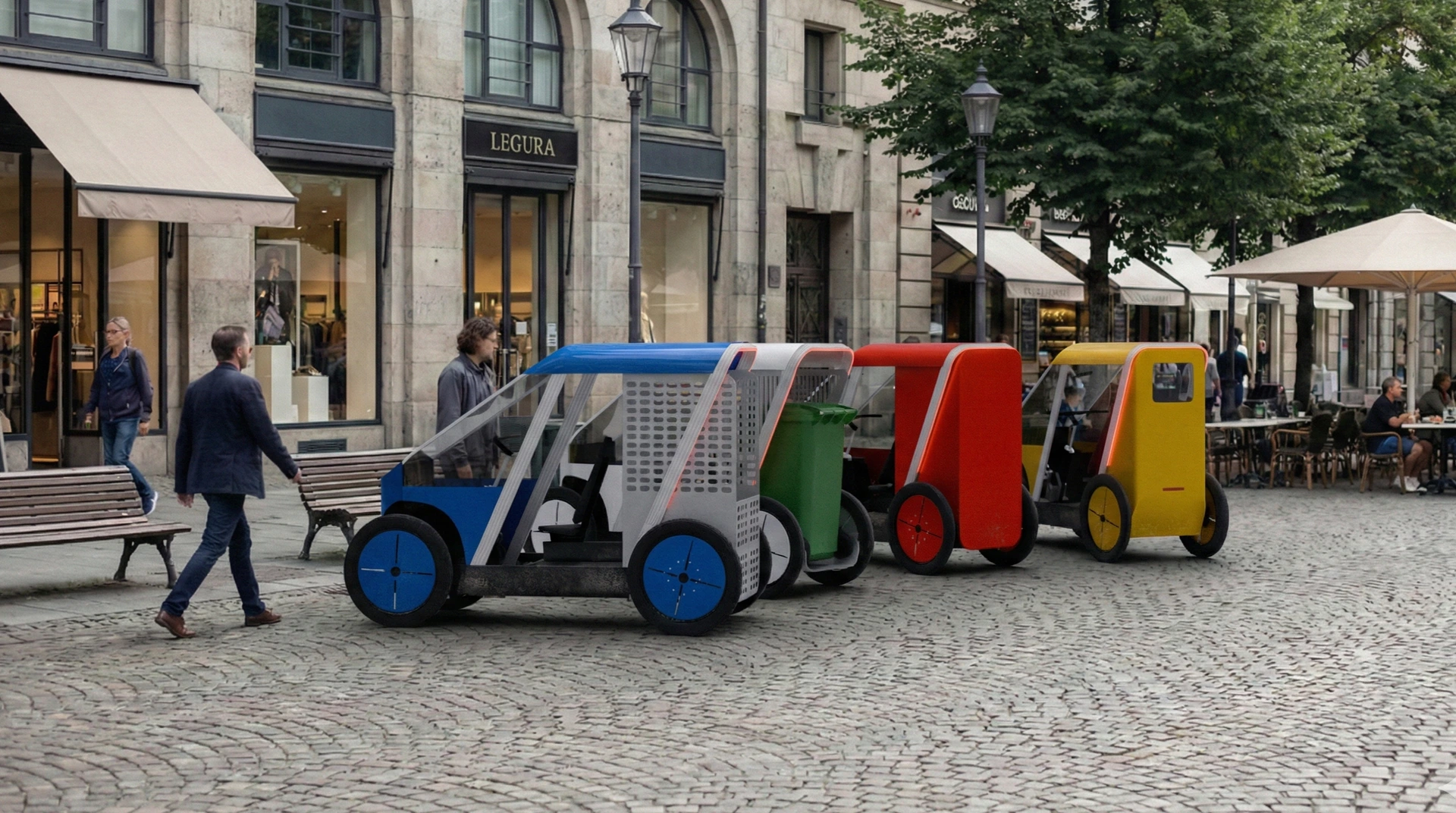 Véhicules électriques e-roe en service en centre-ville